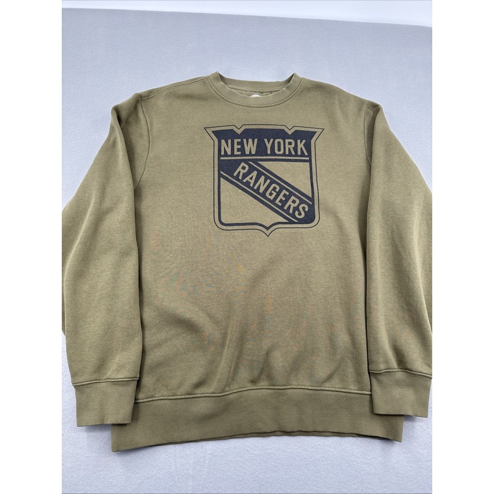 New York Rangers NHL Sun-Faded Crewneck Sweatshirt XL Olive Green Blokecore